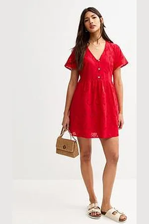 New Look Bright Broderie Anglaise Smock Mini Dress