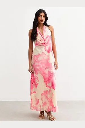 New Look White Floral Print Halterneck Chiffon Midi Dress