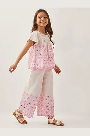 Monsoon Girls Broderie Wide Leg Trousers