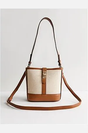 New Look Faux Leather Twist Lock Canvas Bucket Bag