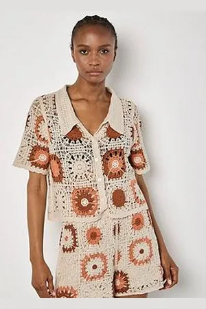 Apricot Crochet Squares Collar Top