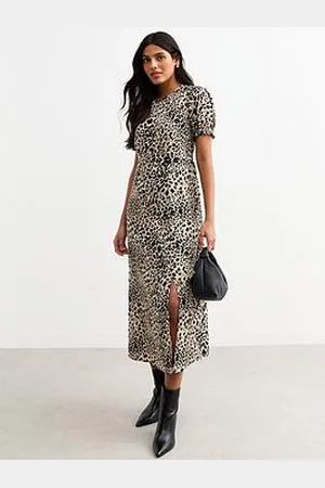 New Look Leopard Print Puff Sleeve Midi Dress