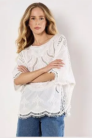 Apricot Embroidered Cotton Crochet Top