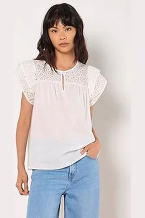 Apricot Broderie Yoke Cotton Mix Top