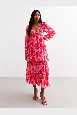 New Look Floral Print Tiered Chiffon Midi Dress