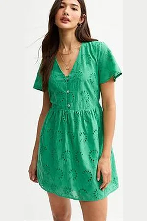 New Look Broderie Anglaise V Neck Mini Dress
