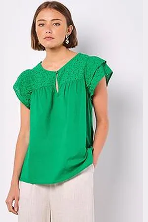 Apricot Broderie Yoke Cotton Mix Top