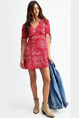 New Look Paisley Print Tie Sleeve Mini Dress