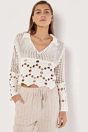 Apricot Two Layer Crochet Collar L/S Top