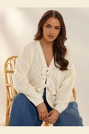 Yours Curve Pointelle Double Tie Cardigan