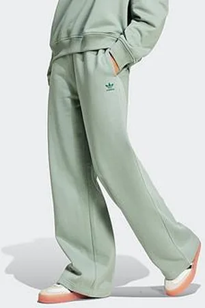 adidas Womens Wide Leg Fleece Joggers - Green