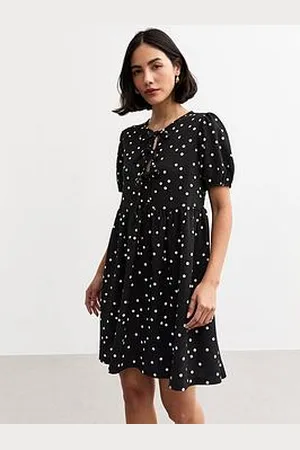 New Look Crinkled Texture Polka Dot Tie Front Mini Dress