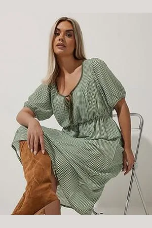 Yours Curve Khaki Check Mini Dress