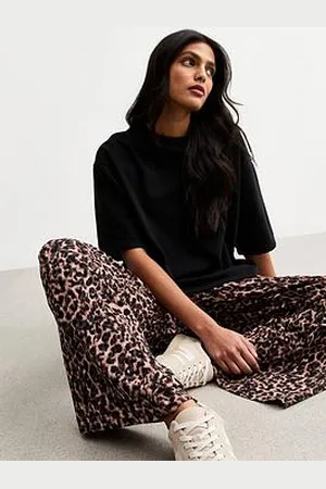 New Look Textured Animal Print Wide Leg Trousers