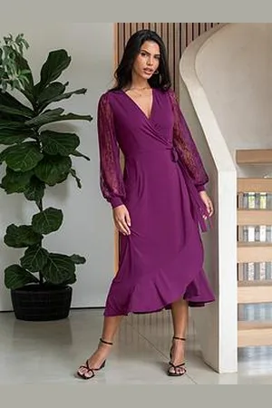 Pour Moi Carrie Lace Sleeve Midi Slinky Jersey Wrap Dress