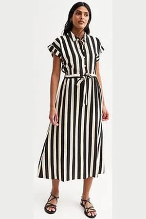 New Look Stripe Print Tie Front Shirt Dress