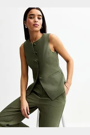 New Look Dark Khaki Linen Blend Wide Leg Trousers