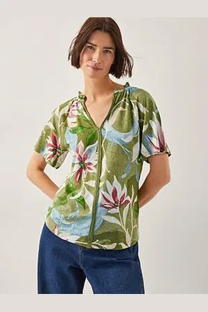 Monsoon Piper Linen Blend Top - Khaki