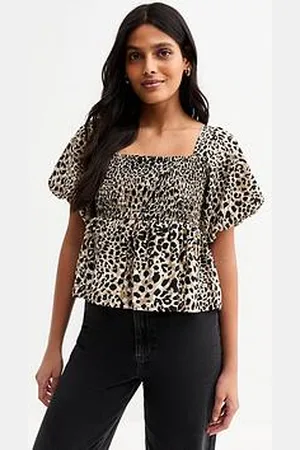 New Look Leopard Print Shirred Tie Back Top