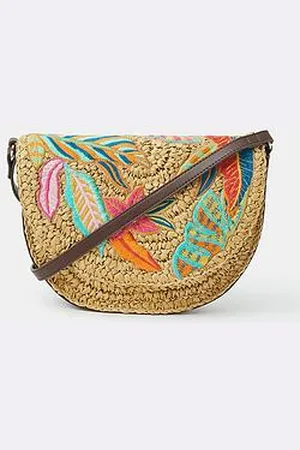 Accessorize Embroidered Raffia X Body Bag - Brights