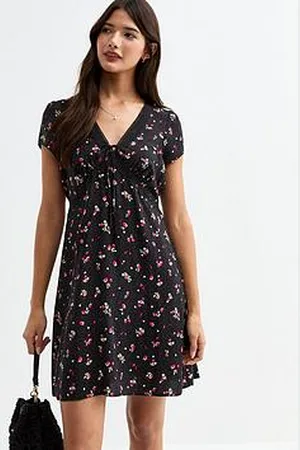 New Look Floral Print Lace Trim Mini Dress