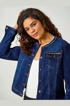 Roman Collarless Tape Stretch Denim Jacket