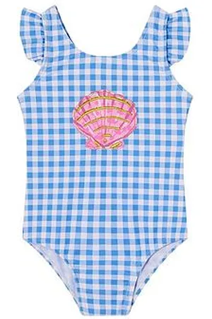Monsoon Baby Girls Gingham Seashell Swimsuit