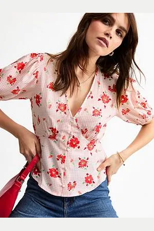New Look Gingham Floral Print Milkmaid Top