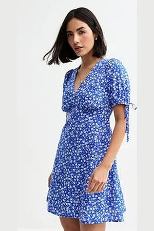 New Look Daisy Print Tie Sleeve Mini Dress