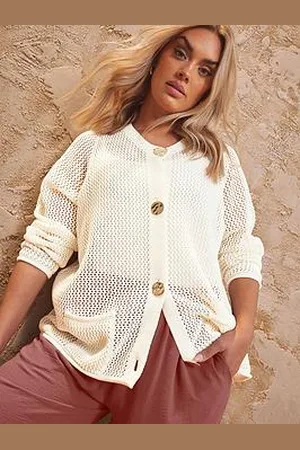Yours Curve Button Open Stitch Cardigan
