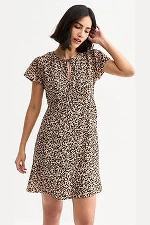 New Look Leopard Print Tie Neck Mini Dress