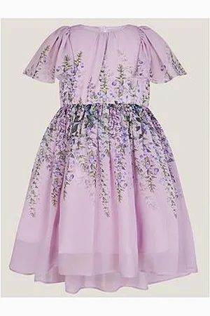 Monsoon Girls Floral Print Flutter Sleeve Dress