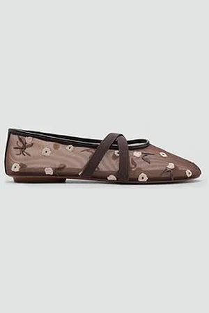 MANGO Ballerina Flats With Cross Straps With Embroidered Flowers