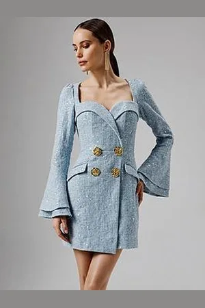 Lavish Alice Boucle Oversized Rose Button Blazer Mini Dress