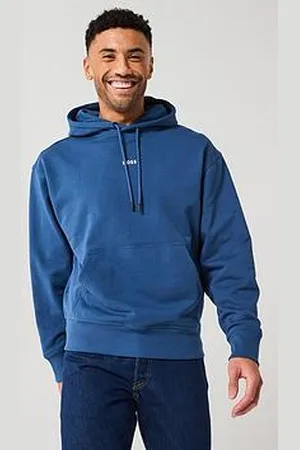 HUGO BOSS Wesmallhood Regular Fit Centre Logo Overhead Hoodie- Dark Blue