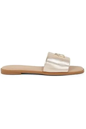 Tommy Hilfiger Metallic Logo Leather Mule Sandal - Gold