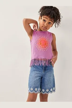 Monsoon Girls Broderie Scalloped Denim Shorts