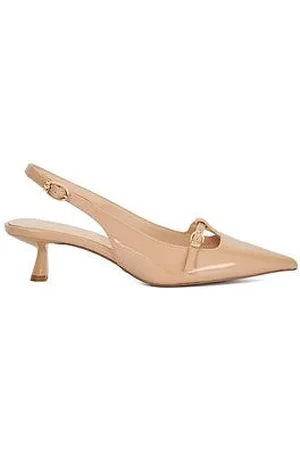 Dune Deserving Slingback Pointed Toe Patent Court Shoe - Caramel
