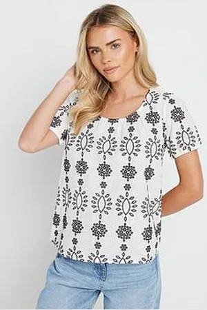 M&Co Petite Broderie Short Sleeve Top