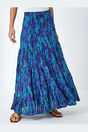 Roman Feather Print Tiered Cotton Maxi Skirt