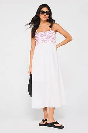 Very Floral Applique Strappy Midi Beach Dress