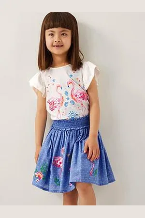 Monsoon Girls Chambray Flamingo Skirt