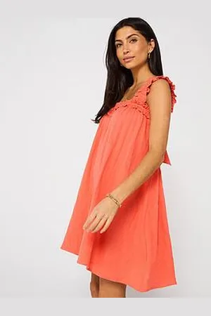 Very Frill Shoulder Tie Back Cheesecloth Mini Dress