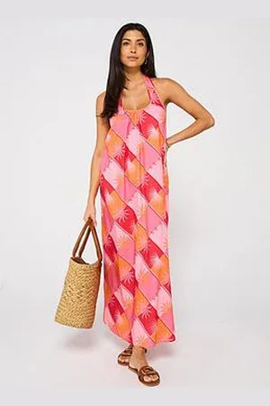Very Halter Bow Back Printed Midi Dress