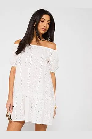 Very Broderie Bardot Mini Beach Dress