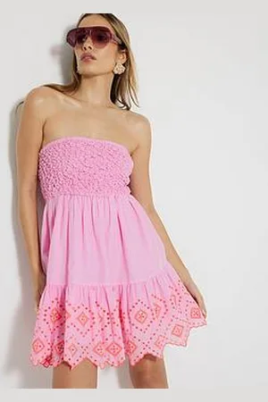 River Island Bandeau Shirred Mini Dress - Medium