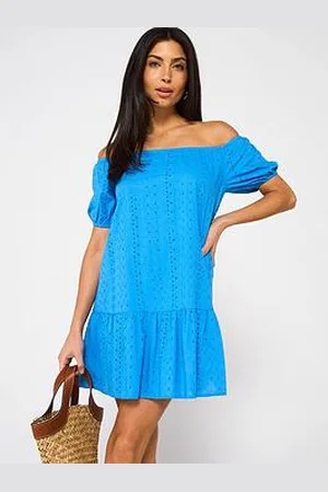 Very Broderie Bardot Mini Beach Dress