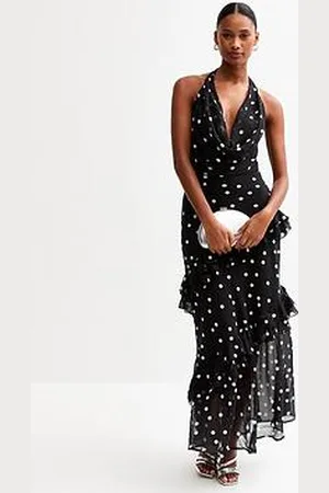 New Look Polka Dot Cowl Neck Chiffon Midi Dress