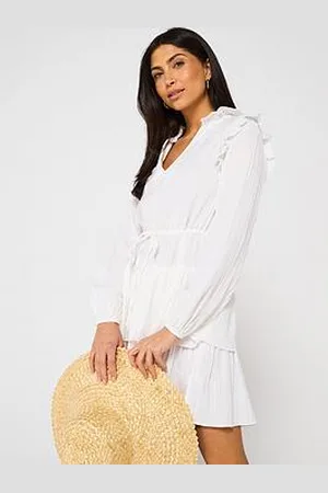 Very Cheesecloth Frill Detail Tie Waist Mini Dress