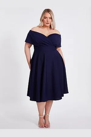 Quiz Curve Navy Bardot Midi Dress
